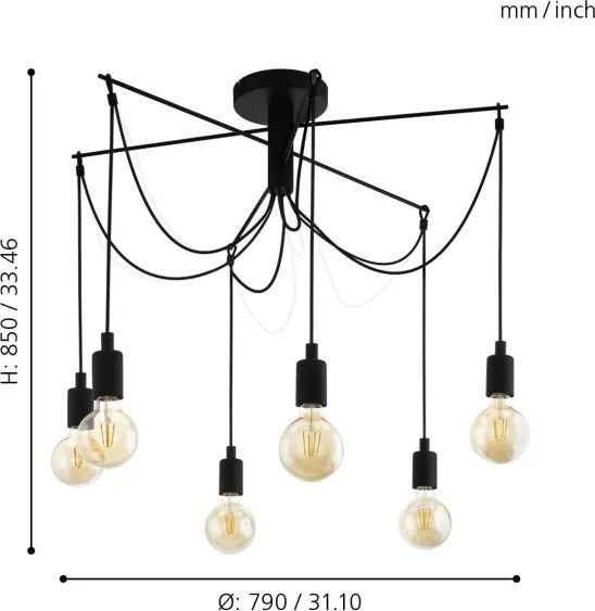Eglo 98679 - Lampadario a sospensione con filo MUSARA 6xE27/60W/230V ragno