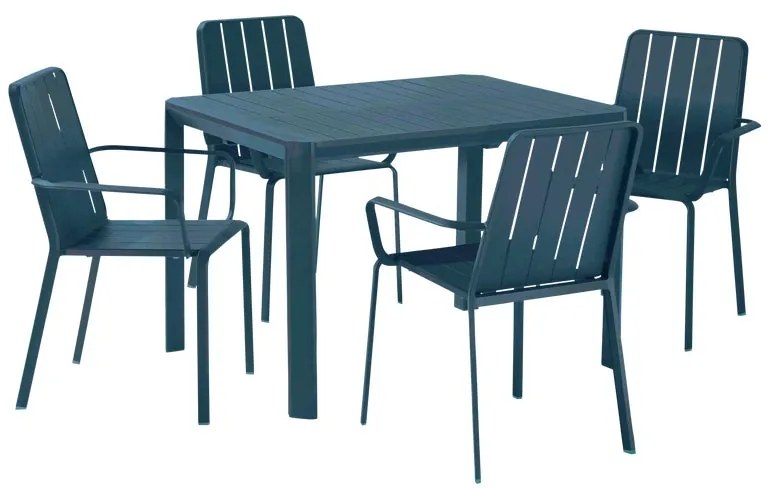 Set tavolo e sedie Idaho NATERIAL in alluminio blu per 4 persone