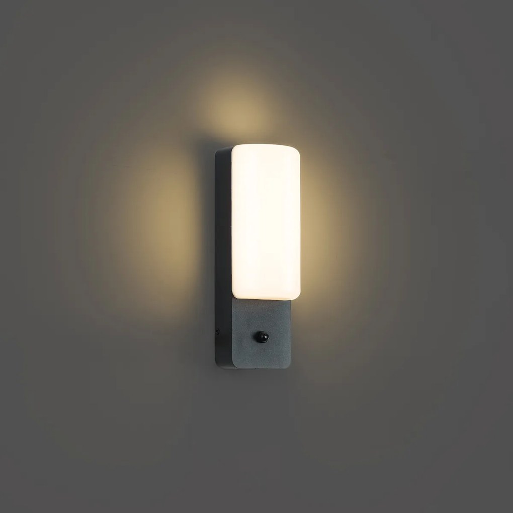 Lampada da parete per esterni nera con sensore crepuscolare e LED integrato - Shift