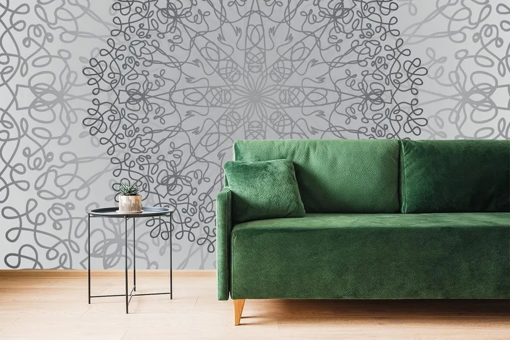 Carta da parati – Ornamento circolare grigio