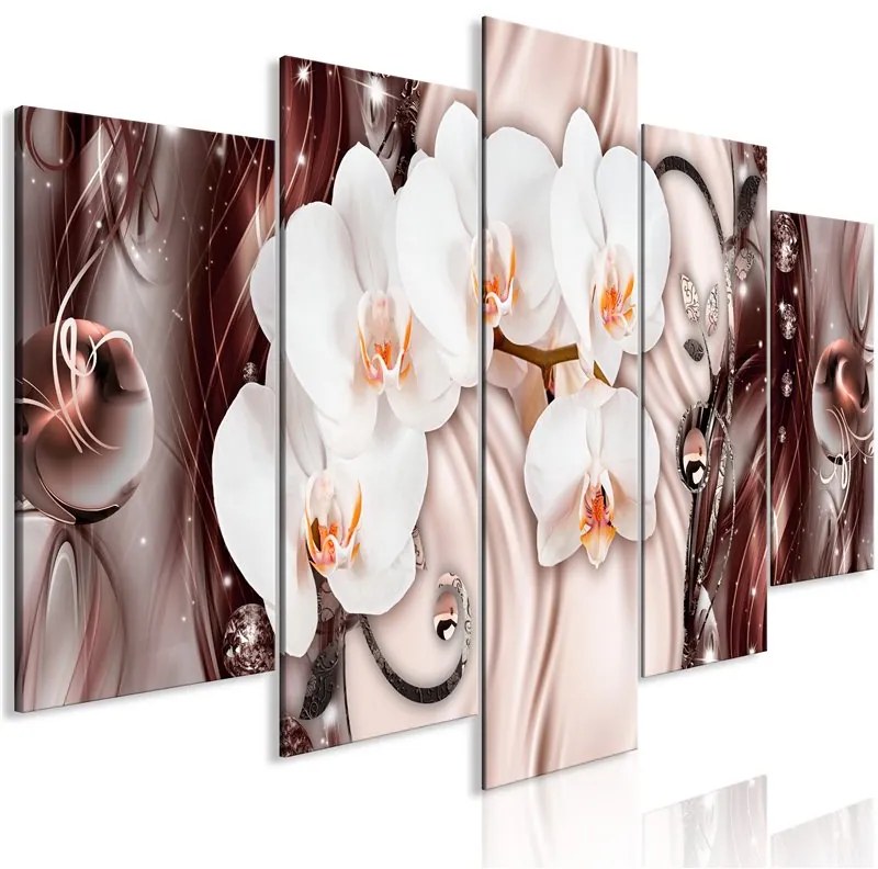 Quadro Orchid Waterfall (5 Parts) Wide Pink  Colore Bianco, Dimensioni e Misure 225x100