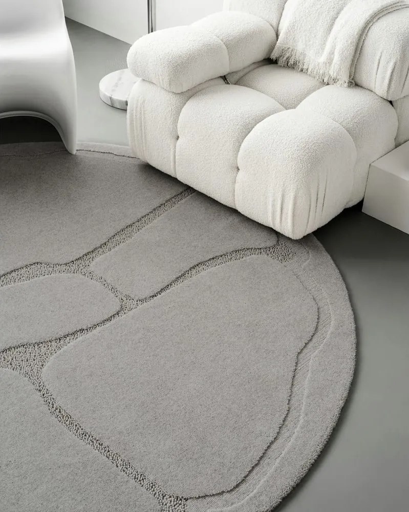 Tappeto rotondo in lana grigia ø 120 cm Morphic Organica - Agnella