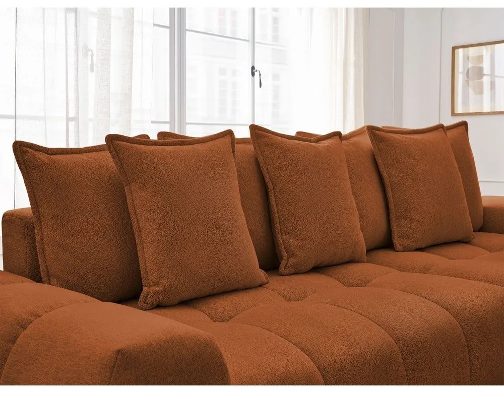 Divano angolare color terracotta allungabile e con contenitore (penisola a destra/chaise lounge) con rivestimento in ciniglia Everest – Bobochic Paris