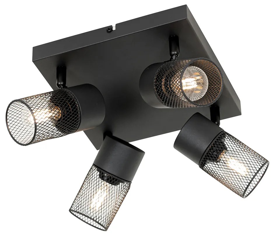Faretto da soffitto industriale nero 4 luci orientabili - Jim