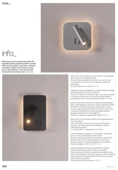 Redo 01-1491 - Lampada da parete QUDA LED/6W/230V + LED/3W CRI 90 bianca