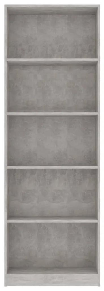 Libreria a 5 ripiani grigio cemento 60x24x175 cm in truciolato