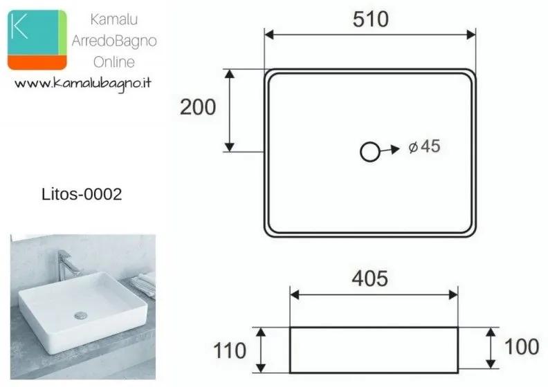 Kamalu - lavabo appoggio 51cm design moderno ceramica slim litos-0002
