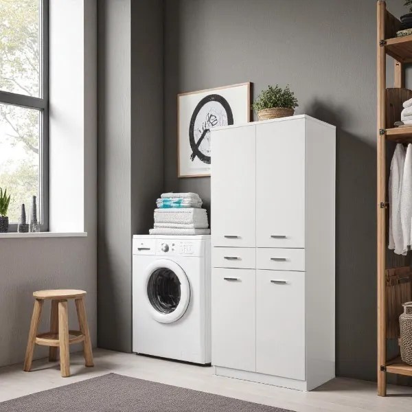 Colonna multiuso CLASSIC con 4 ante e 2 cassetti Bianco Lucido