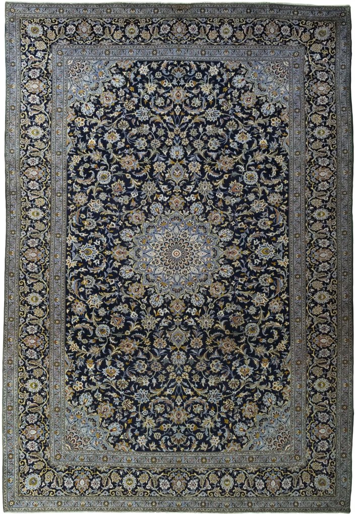Kashan Tappeto 310 x 450 Blu (Iran) Annodato A Mano