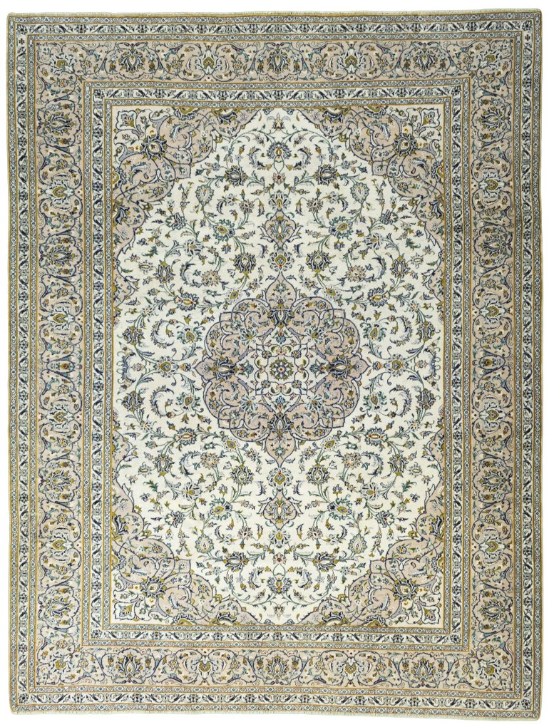 Kashan Tappeto 380 x 290 Beige (Iran) Annodato A Mano