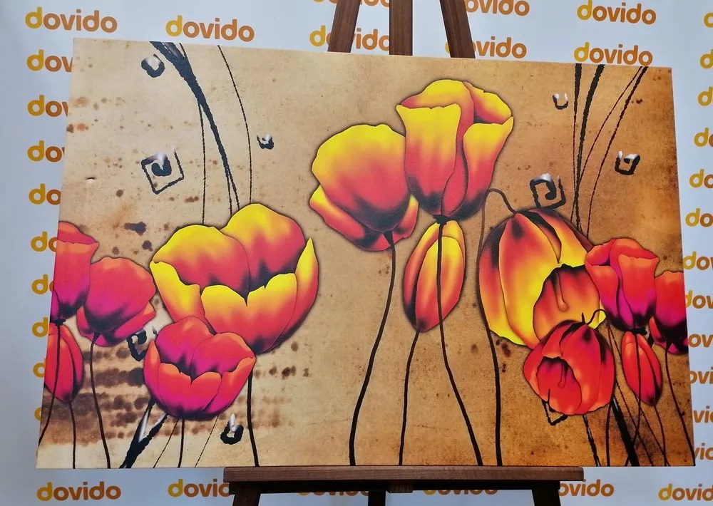 Quadro su tela – Papaveri rossi in stile etnico