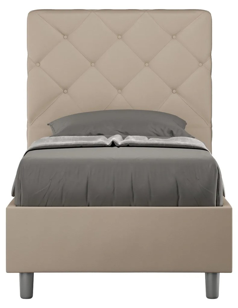 Letto singolo imbottito similpelle Priya con e senza rete e contenitore 80x200, Tortora / Contenitore