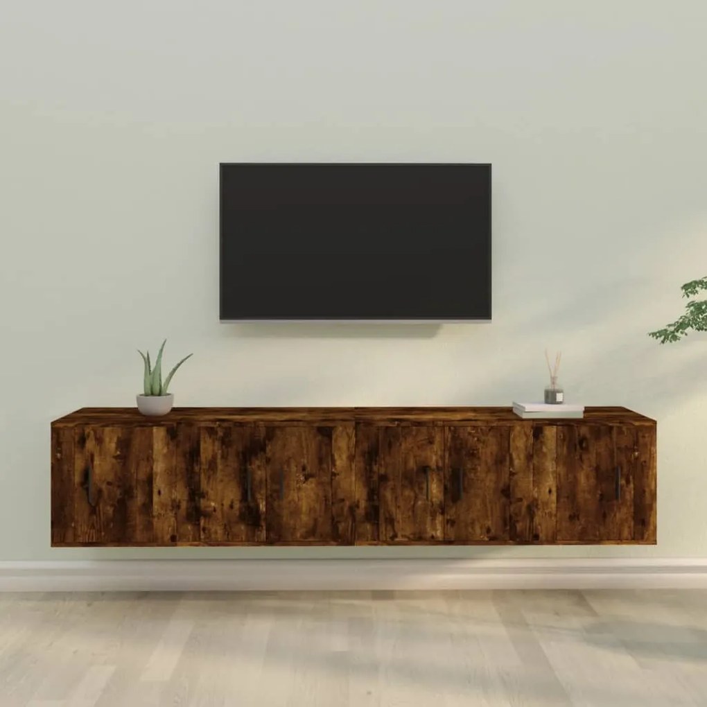 Set di mobili porta tv 4 pz rovere fumo in legno multistrato