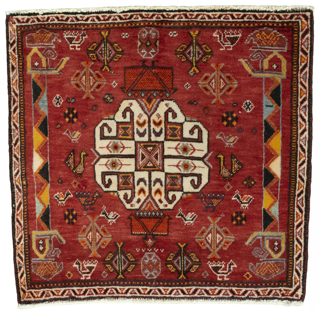 Shiraz Tappeto 60x60 Rosso (Iran) Annodato A Mano