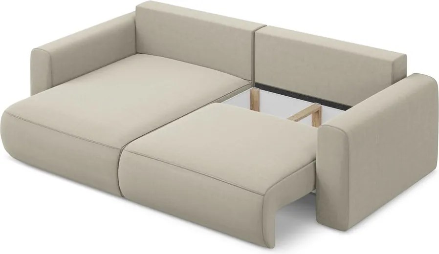 Divano angolare beige allungabile/con contenitore (con penisola a sinistra/con chaise lounge) con rivestimento in velluto Kapua – Makamii