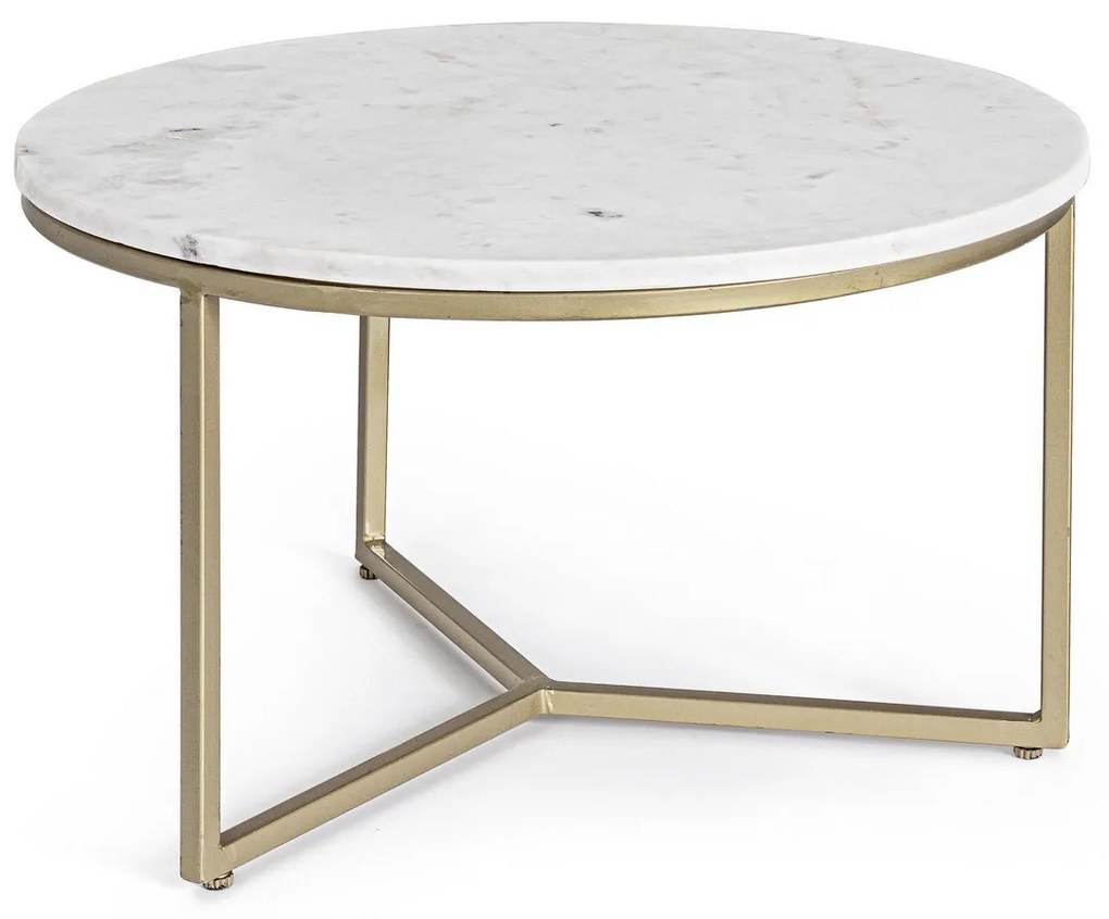 Tavolino design 57,5 cm con piano in marmo bianco e struttura in acciaio verniciato oro Andrea Bizzotto Phoenix