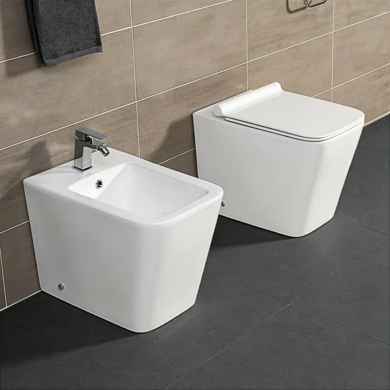 Sanitari filomuro Rimless serie Malaga completo di sedile rallenty