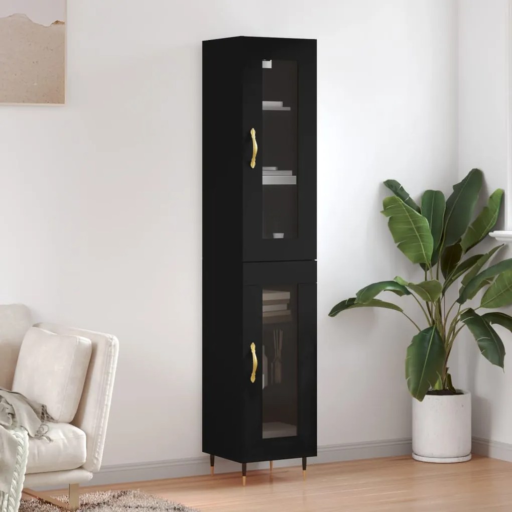 Credenza Nera 34,5x34x180 Cm İn Legno Multistrato /