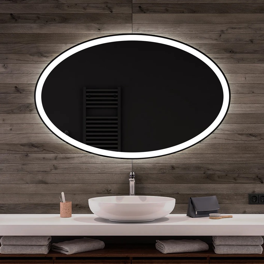 Ovale specchio moderno con luci LED Orizzontale L74 specchio bagno da parete