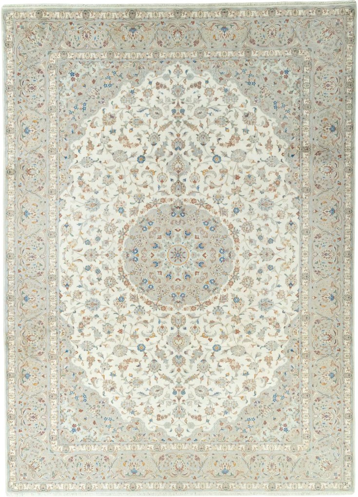 Kashan Tappeto 410x300 Beige (Iran) Annodato A Mano