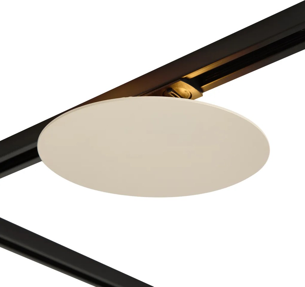 Sistema di illuminazione a binario moderno nero con 3 luci a sospensione e 2 plafoniere beige monofase - Iconic Holt Pulley