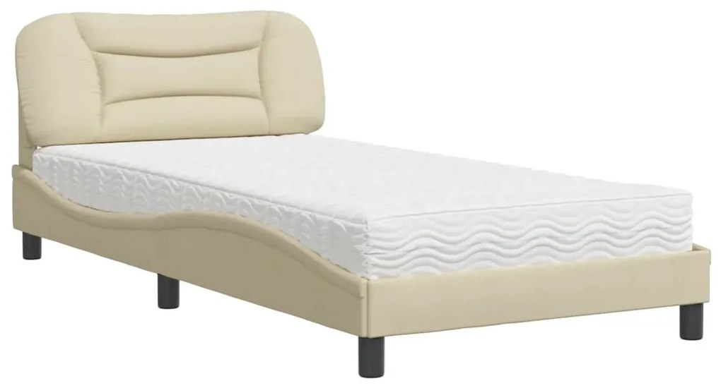 Letto con materasso crema 100x200 cm in tessuto