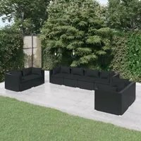 Set Divani da Giardino 8 pz con Cuscini in Polyrattan Nero 3102280