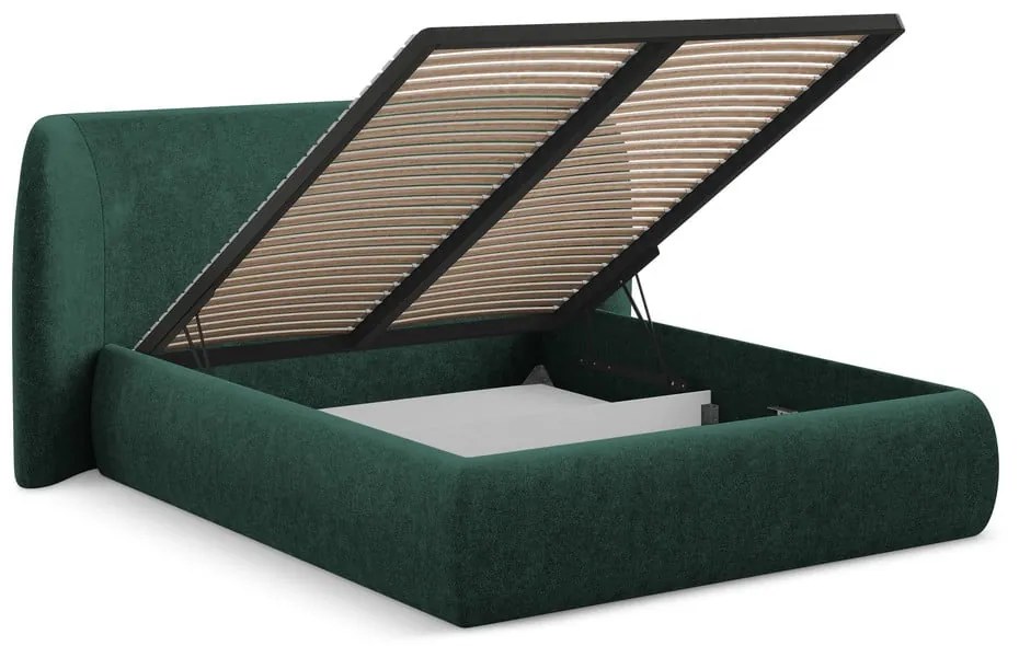 Letto matrimoniale imbottito verde scuro con contenitore a griglia 180x200 cm Hauke - Makamii