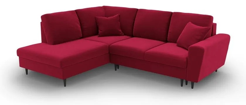 Divano angolare rosso allungabile e con contenitore (con penisola a sinistra/a L) con rivestimento in velluto Kyoto – Cosmopolitan Design