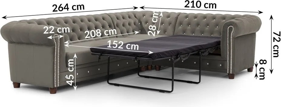 Divano angolare grigio allungabile (con penisola a destra/a L) con rivestimento in velluto York Blik – Ropez