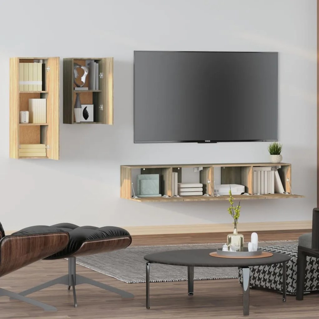 Set di mobili porta tv 4 pz rovere sonoma in legno multistrato