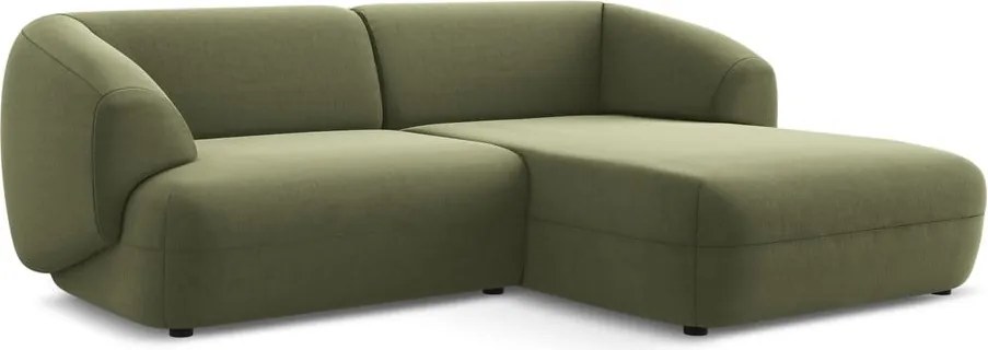 Divano angolare verde (con penisola a destra) con rivestimento in velluto Moana – Makamii