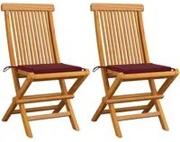 Sedie da Giardino con Cuscini Rosso Vino 2 pz Massello di Teak 3062469