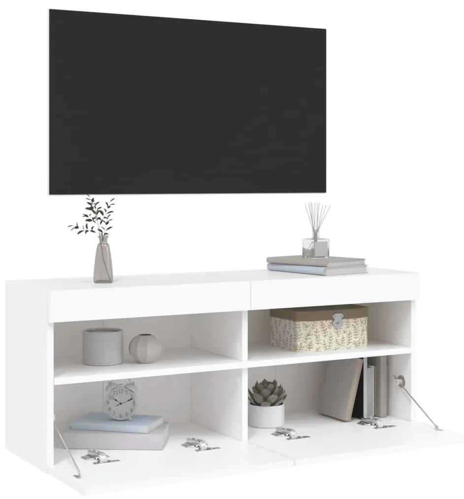 Mobile TV a Parete con Luci LED Bianco 100x30x40 cm