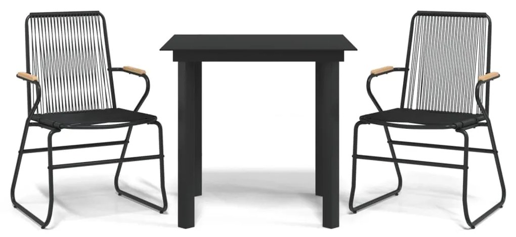 Set da pranzo da giardino 3 pz nero in rattan pvc