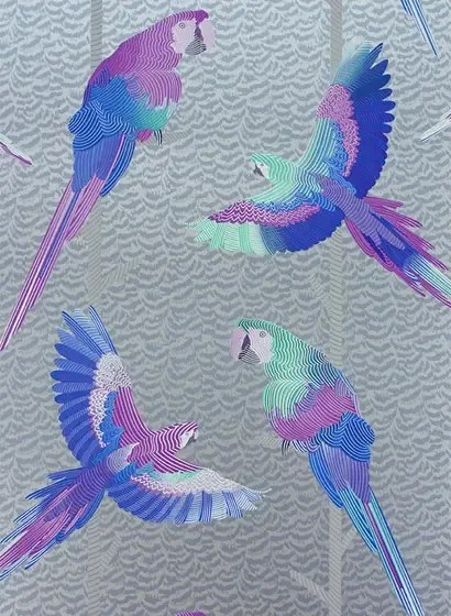 Matthew Williamson Carta da parati Arini - Metallic Silver/ Purple/ Persian Blue