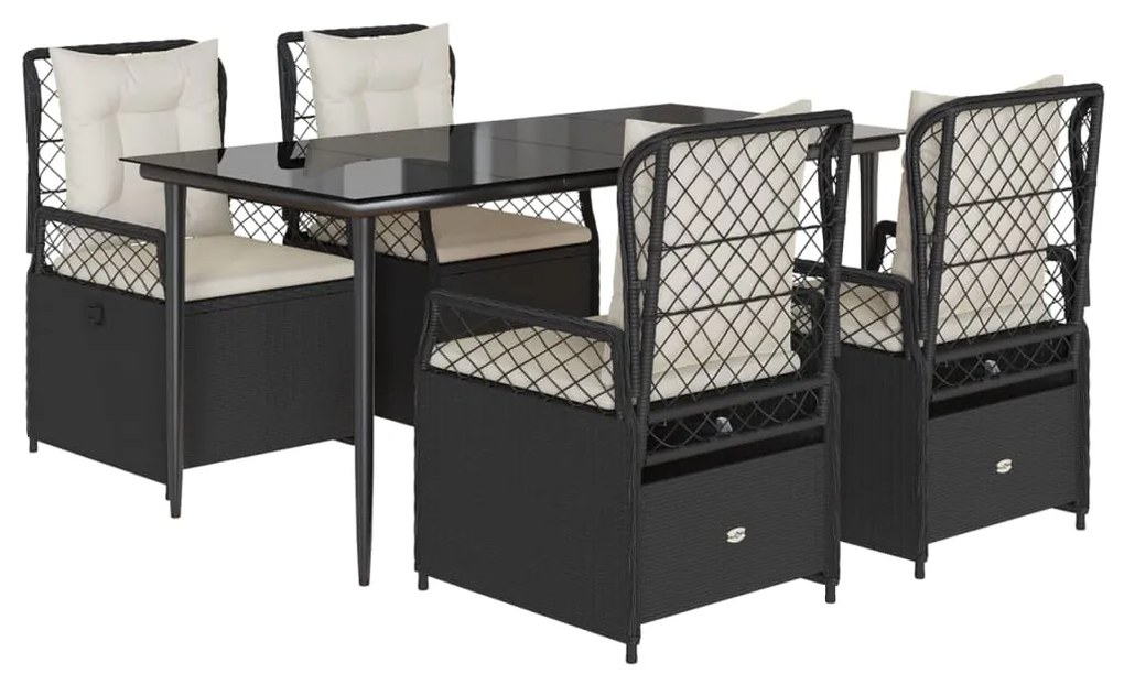 Set da pranzo da giardino 5 pz nero con cuscini in polyrattan