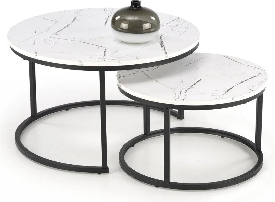 Set di 2 Tavolini da caffè Java effetto marmo bianco/nero