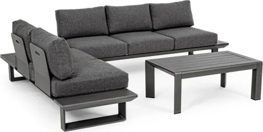Salotto Angolare Da Esterno In Alluminio Con Cuscini E Tavolino Konnor Antracite Bizzotto