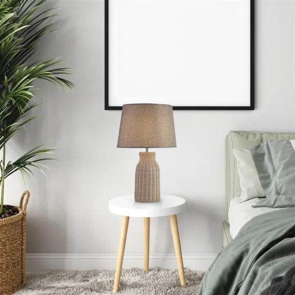 Searchlight EU60090WH - Lampada da tavolo LIDO 1xE14/7W/230V rattan/grigio