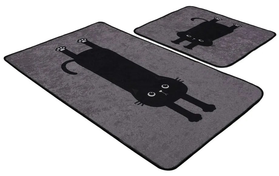 Set di tappetini per il bagno neri/grigi 2 pz 60x100 cm Comfort – Foutastic