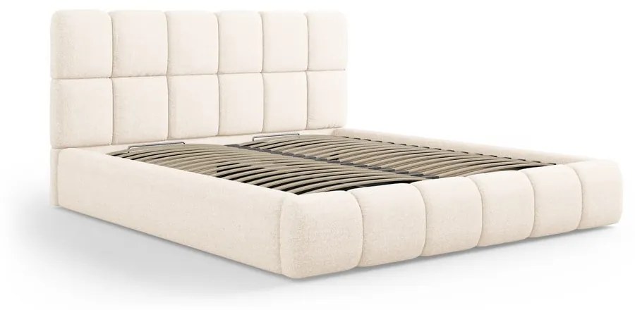 Letto beige imbottito con spazio contenitivo 160x200 cm Bellis – Micadoni Home