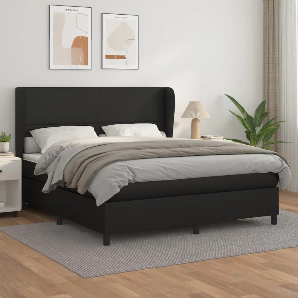 Giroletto A Molle Con Materasso Nero 160x200 Cm İn Similpelle /
