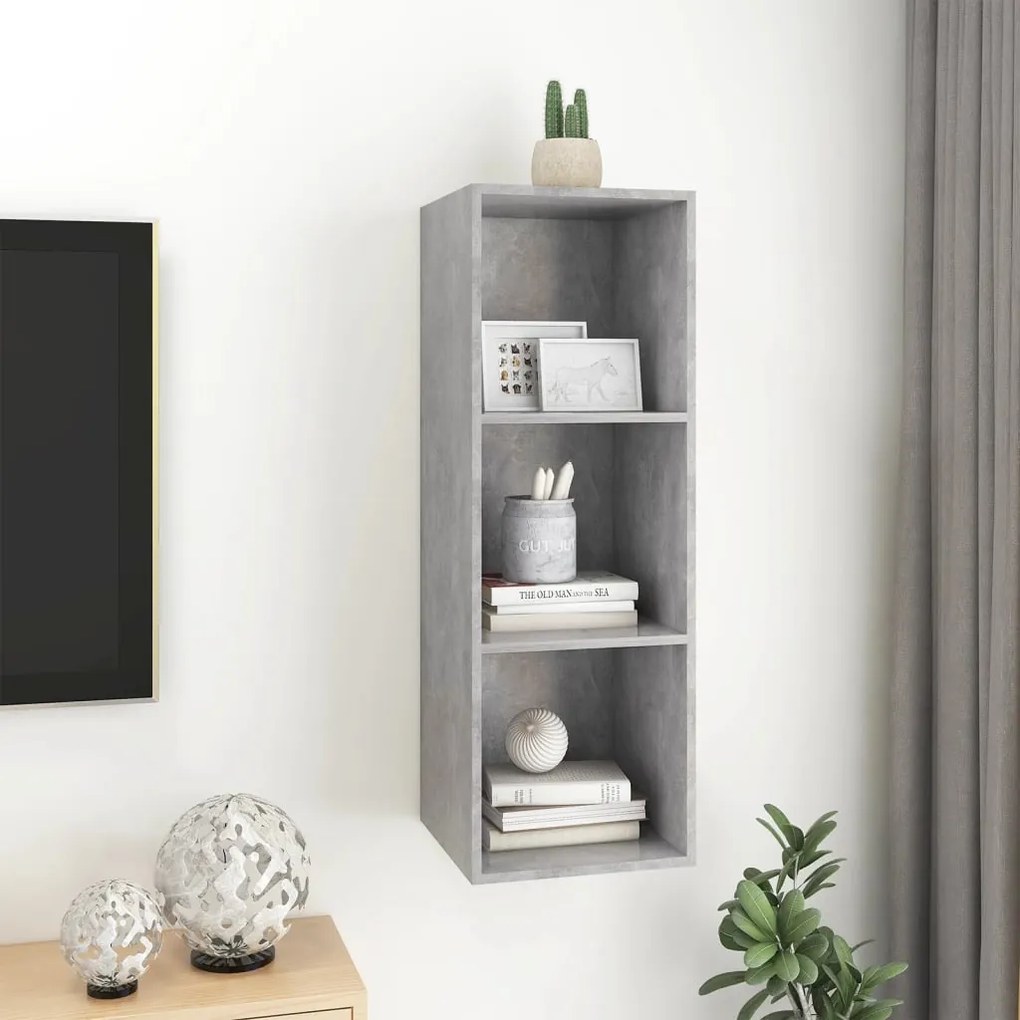 Mobile TV a Parete Grigio Cemento 37x37x107cm Legno Multistrato