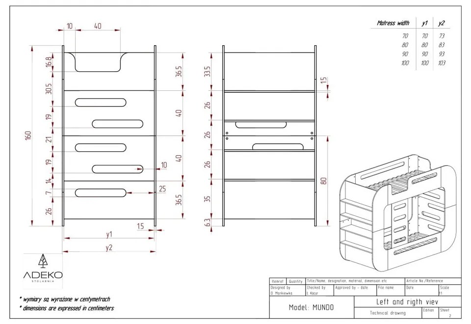 Letto a castello con contenitore 90x200 cm in colore naturale Mundo - Adeko
