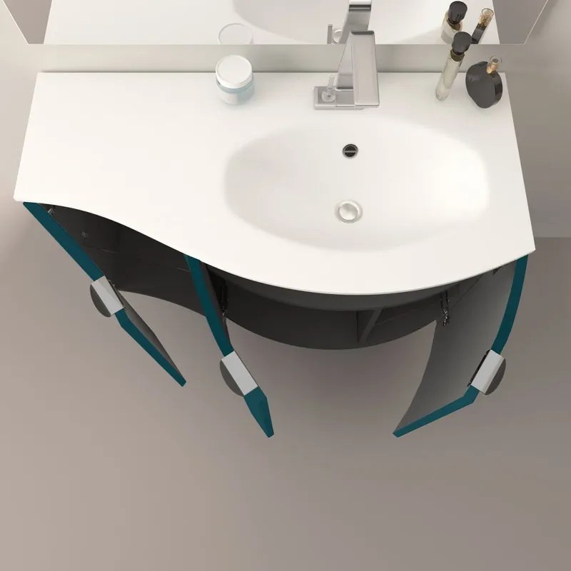 Mobile sottolavabo e lavabo Onda blu petrolio L 104 x H 70 x P 51 cm