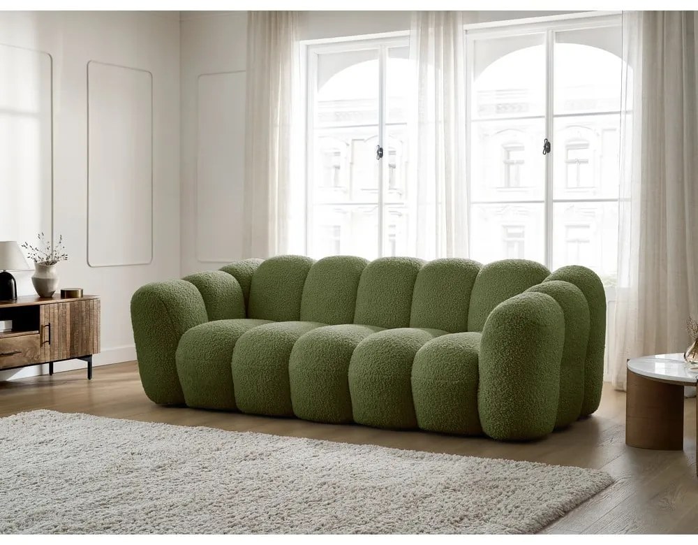 Divano verde con rivestimento in bouclé 232 cm Hippolyte – Bobochic Paris