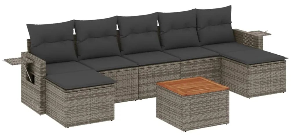 Set divano da giardino 8 pz con cuscini grigio in polyrattan