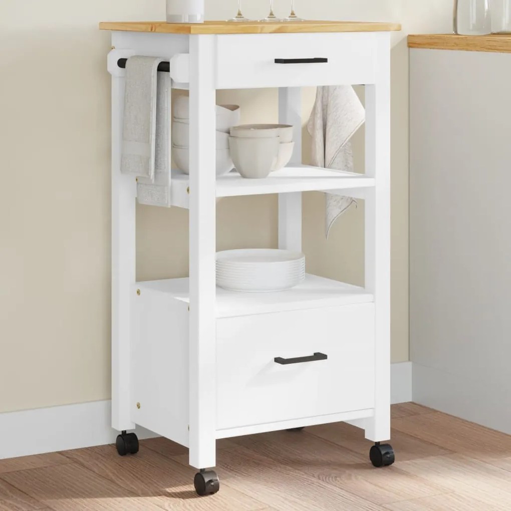 Carrello Da Cucina Monza 48x40x90 Cm İn Legno Massello Di Pino /