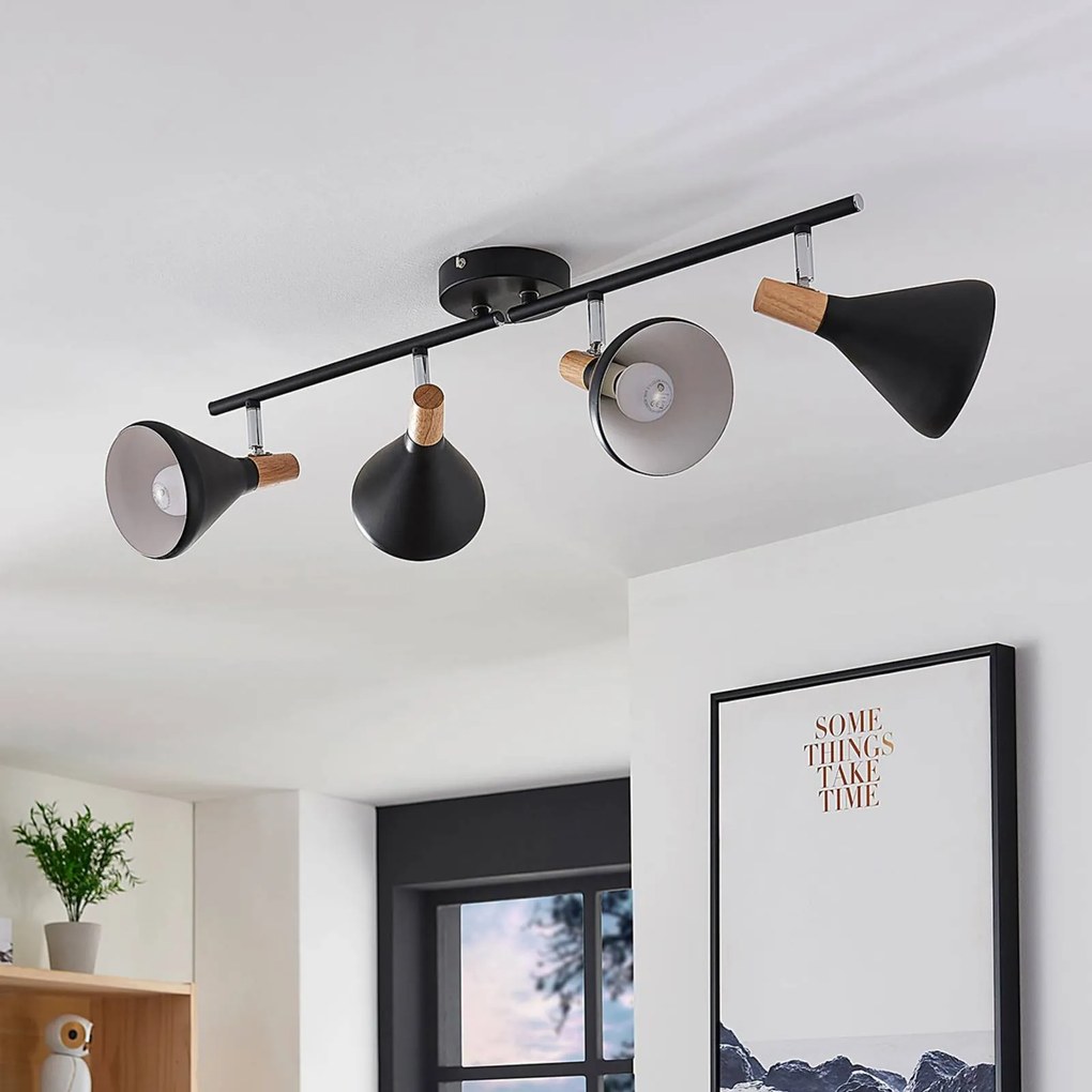 Lindby plafoniera Arina, 68 cm, nera, a 4 luci, E14 Arina Lindby, dimmerabile, Nero, Camera da letto, Metallo, Moderno, Faretto
